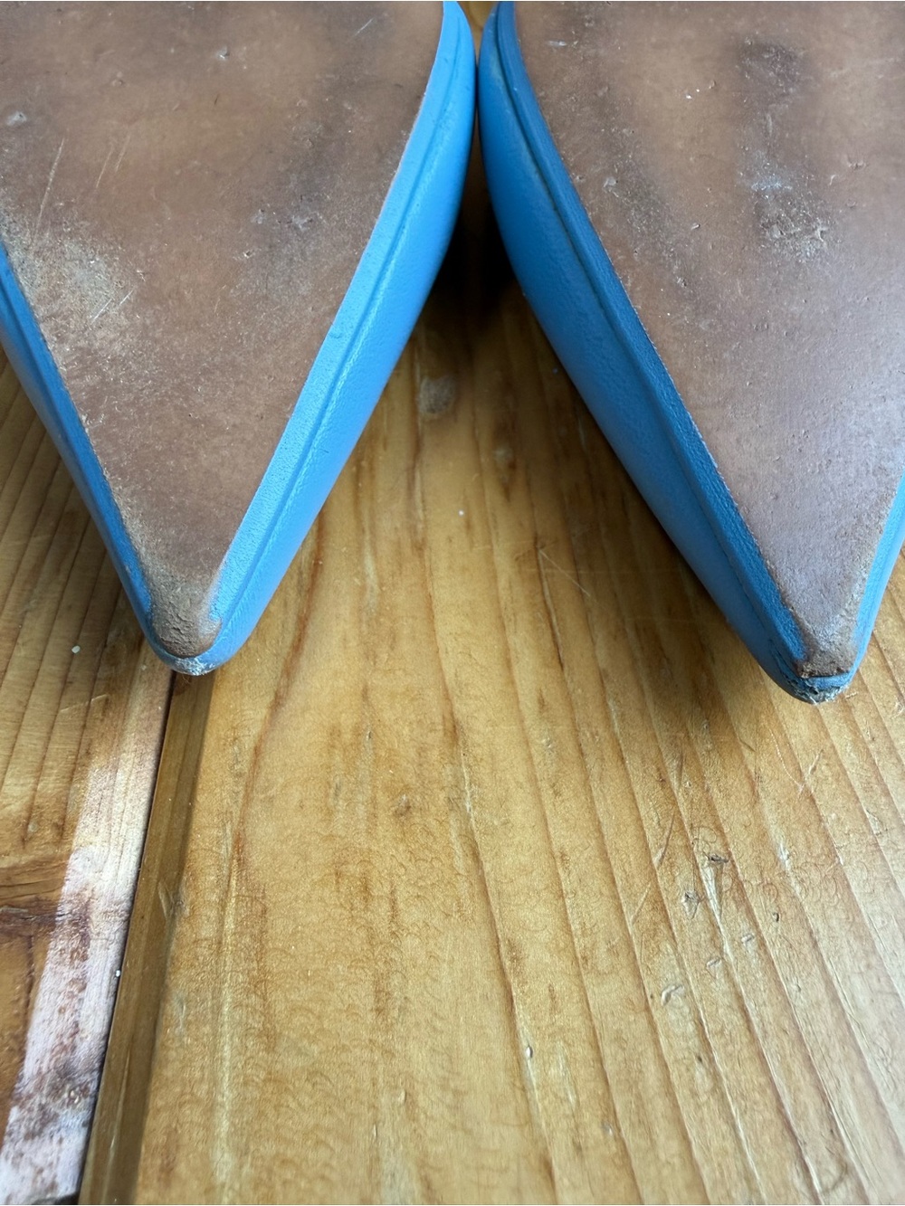 Size 8.5 / 9 Zara Light Blue Leather Pointed-Toe Kitten-Heel Slingback Mules - Picture 4 of 15